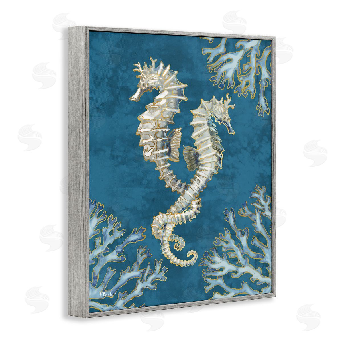 Intertwined Seahorses Playa Sealife Grey Frame Print Wall Art, Home Decor by Paul Brent
