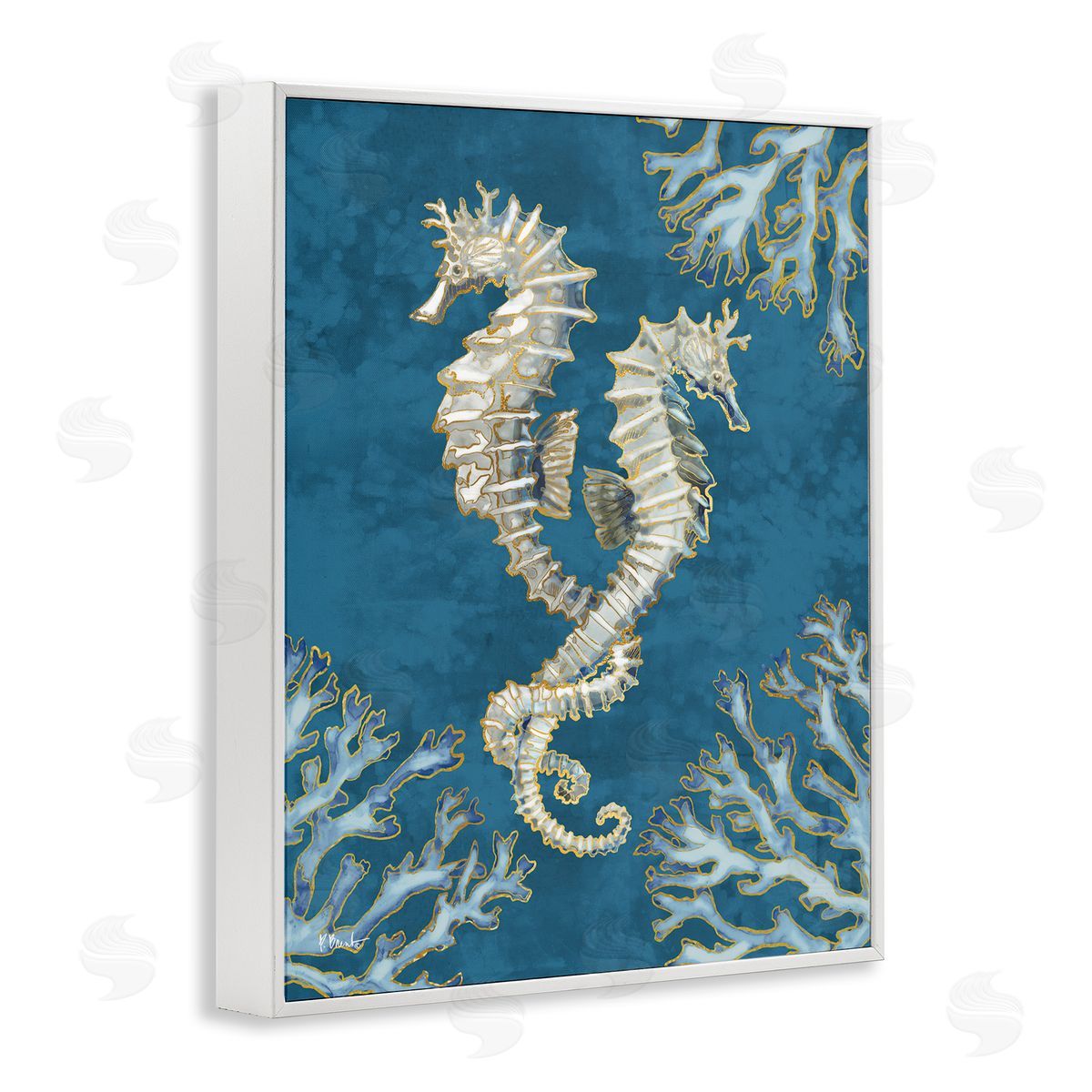 Intertwined Seahorses Playa Sealife White Frame Print Wall Art, Home Decor by Paul Brent