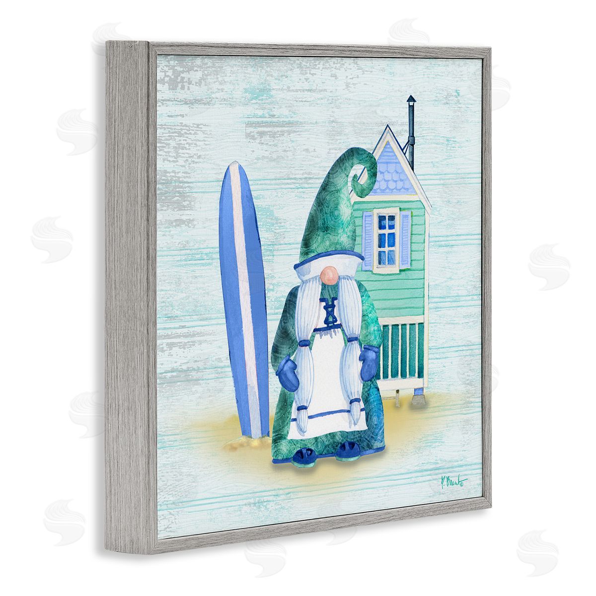 Paul Brent Coastal Gnome Beach Shack Home Gray Framed Glicee Wall Art Print
