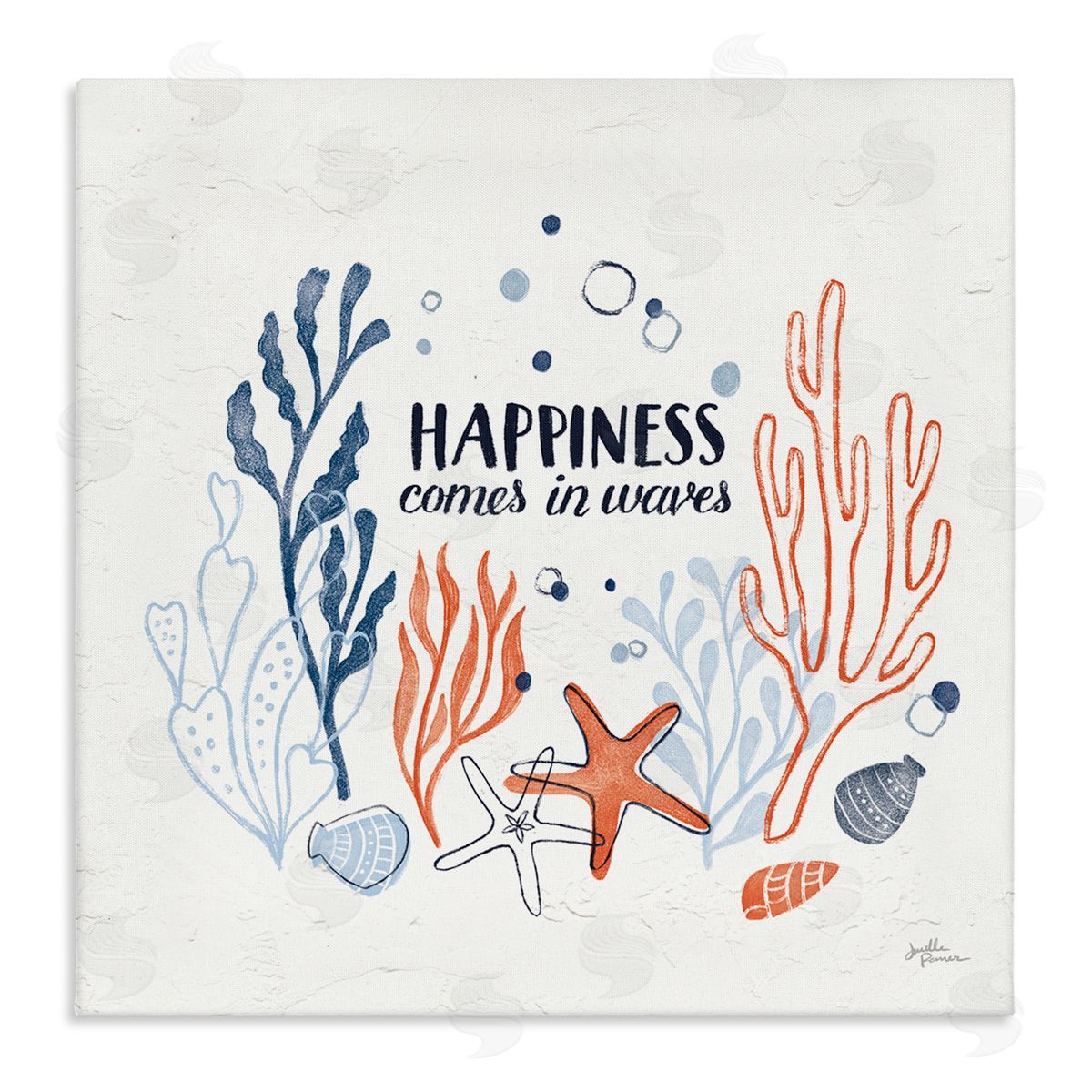 Janelle Penner Happiness Comes In Waves Sea Life Stretched Canvas Wall Art Print