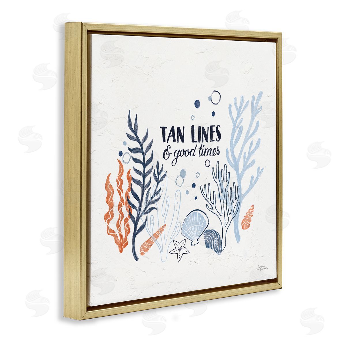 Janelle Penner Tan Lines & Good Times Beach Quote Gold Floating Frame Canvas Wall Art Print