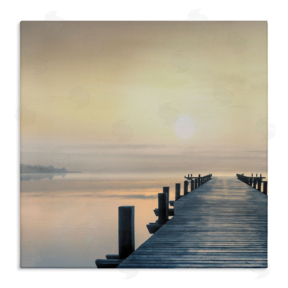 Mike Calascibetta Morning Dock Waterfront Sunrise Stretched Canvas Wall Art Print