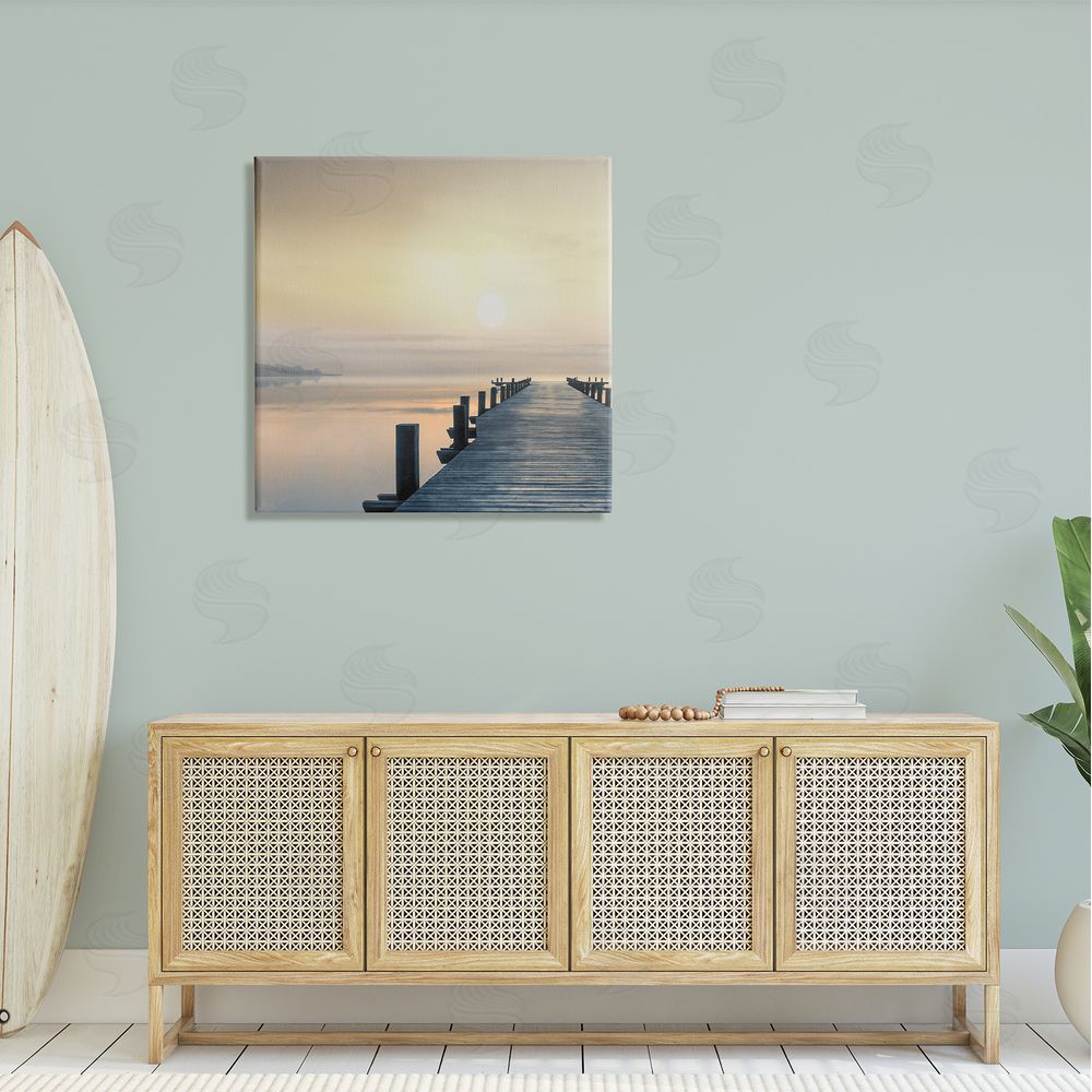 Mike Calascibetta Morning Dock Waterfront Sunrise Canvas Wall Art in Room