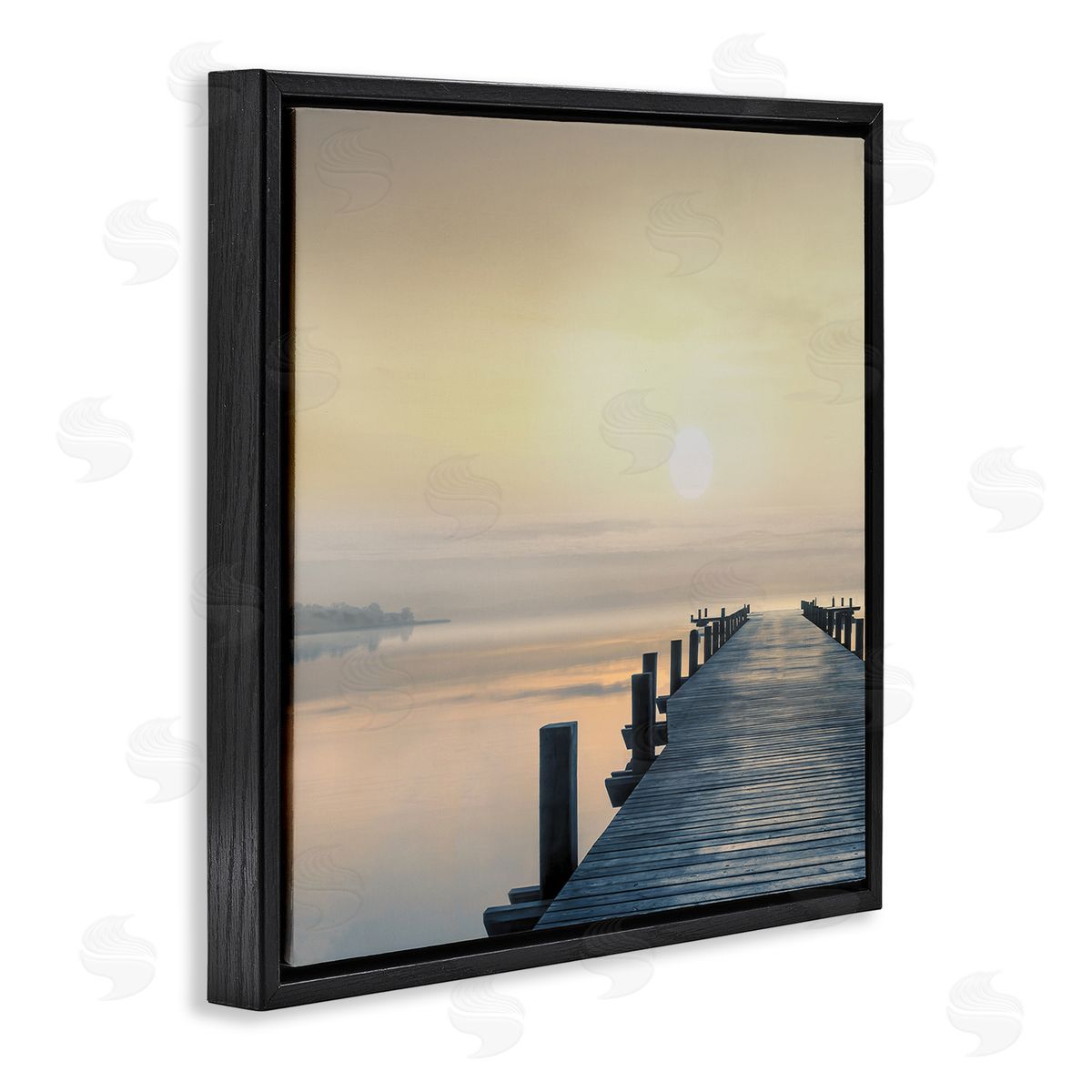 Mike Calascibetta Morning Dock Waterfront Sunrise Black Floating Frame Canvas Wall Art Print