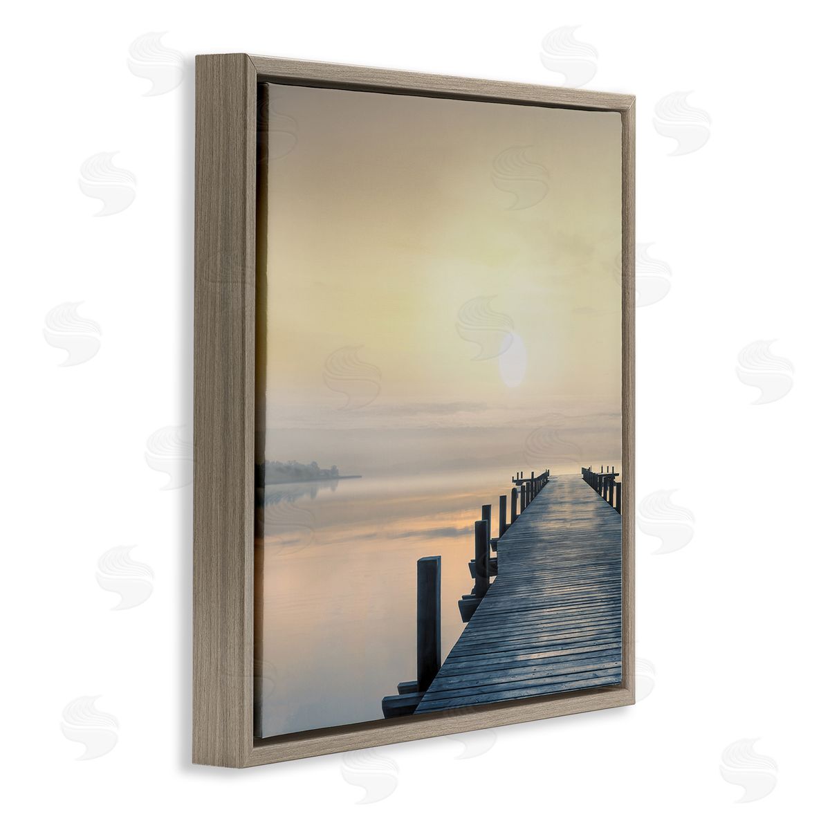 Mike Calascibetta Morning Dock Waterfront Sunrise Brown Floating Frame Canvas Wall Art Print