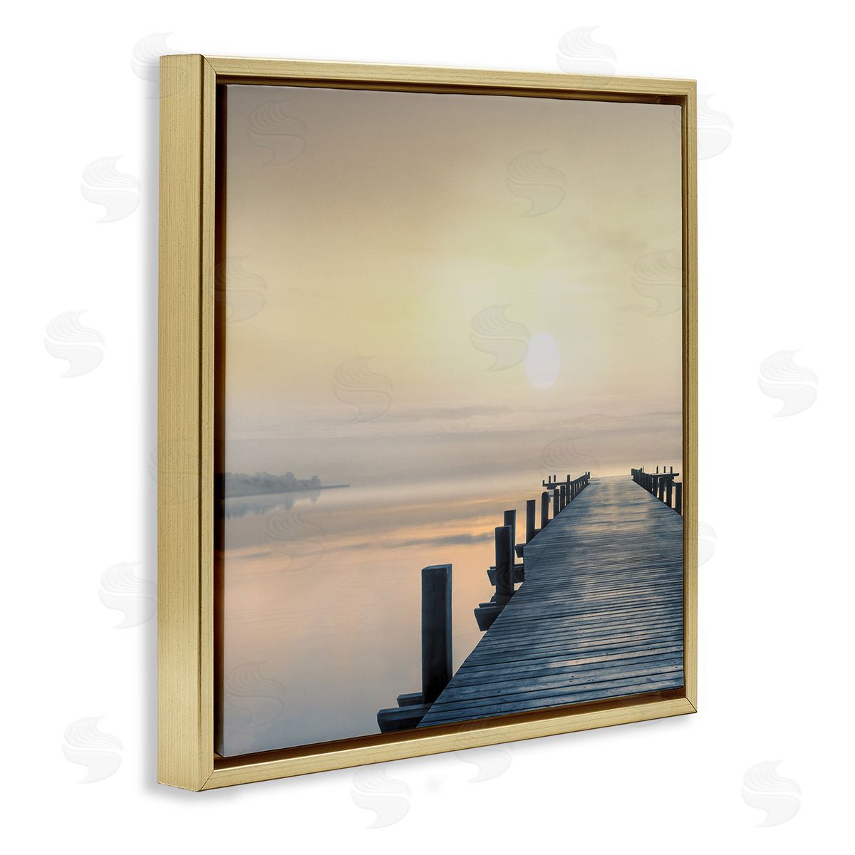 Mike Calascibetta Morning Dock Waterfront Sunrise Gold Floating Frame Canvas Wall Art Print