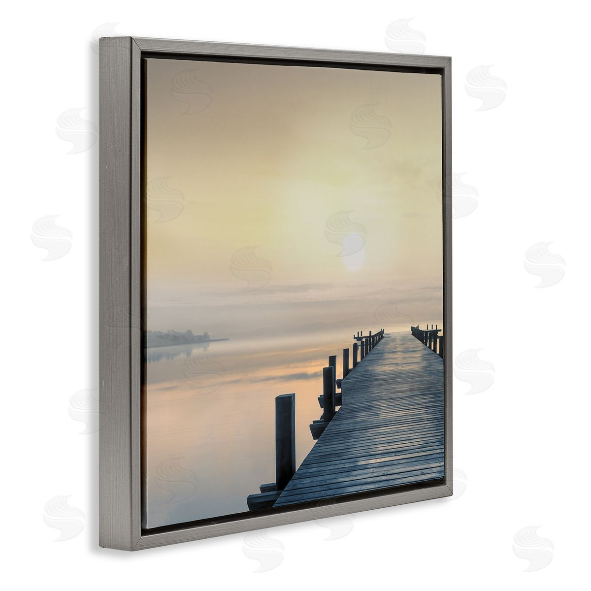 Mike Calascibetta Morning Dock Waterfront Sunrise Gray Floating Frame Canvas Wall Art Print