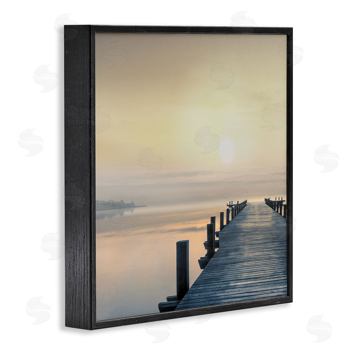 Mike Calascibetta Morning Dock Waterfront Sunrise Black Framed Glicee Wall Art Print