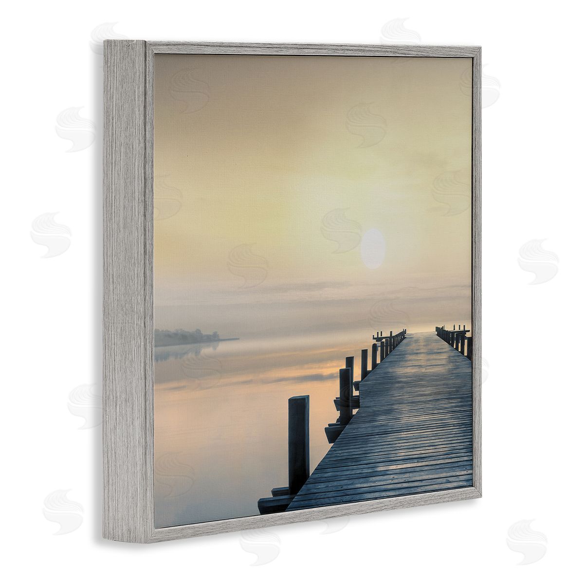 Mike Calascibetta Morning Dock Waterfront Sunrise Gray Framed Glicee Wall Art Print