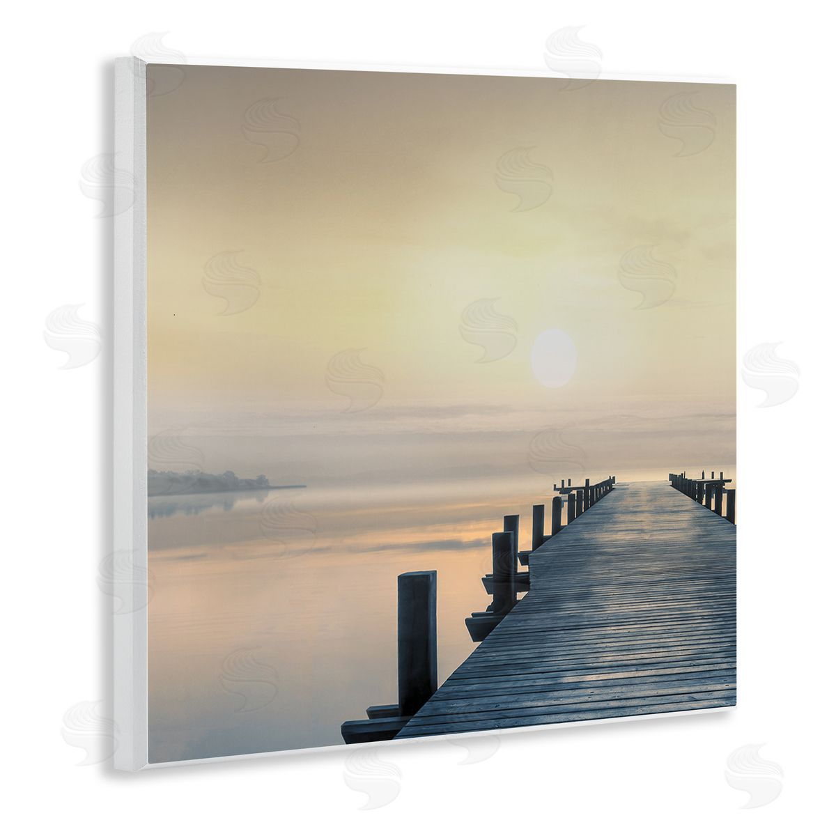 Mike Calascibetta Morning Dock Waterfront Sunrise Wooden Wall Plaque Art Print
