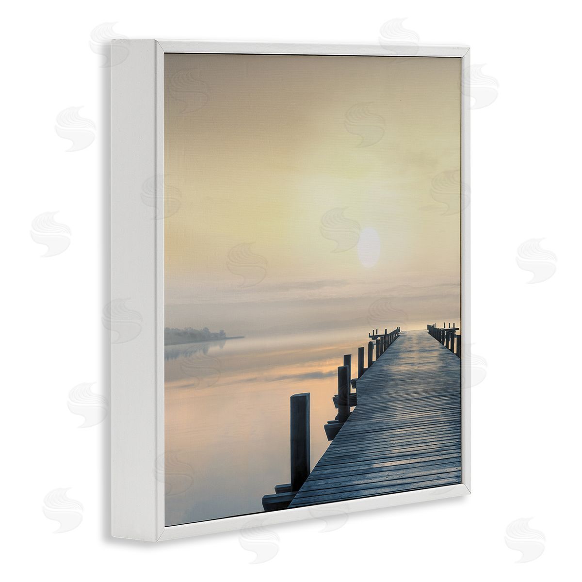 Mike Calascibetta Morning Dock Waterfront Sunrise White Framed Glicee Wall Art Print