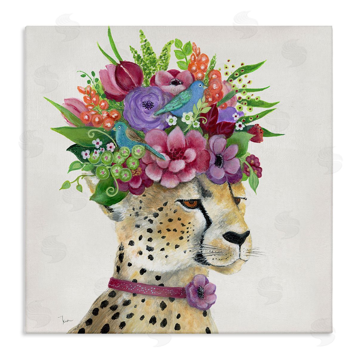 Tava Studios Whimsical Cheetah Flower Crown Stretched Canvas Wall Art Print