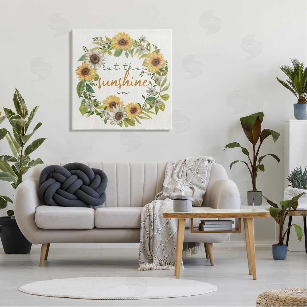 Nan Let Sunshine In Sunflower Wreath Canvas Wall Art in Room