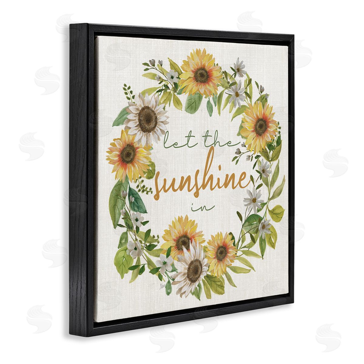 Nan Let Sunshine In Sunflower Wreath Black Floating Frame Canvas Wall Art Print