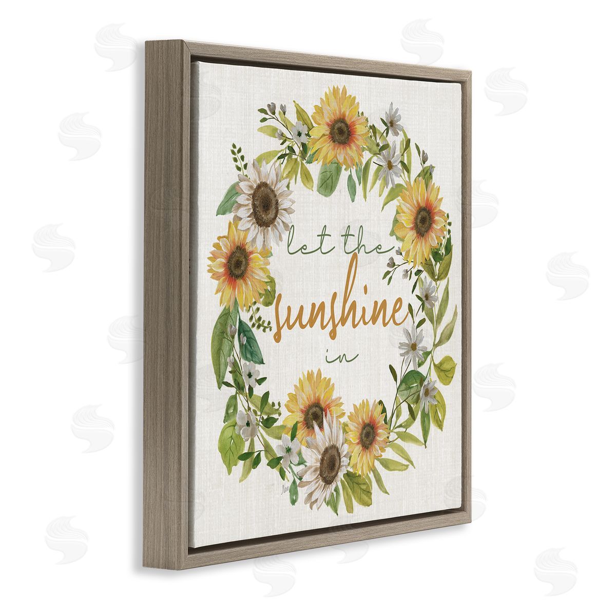 Nan Let Sunshine In Sunflower Wreath Brown Floating Frame Canvas Wall Art Print