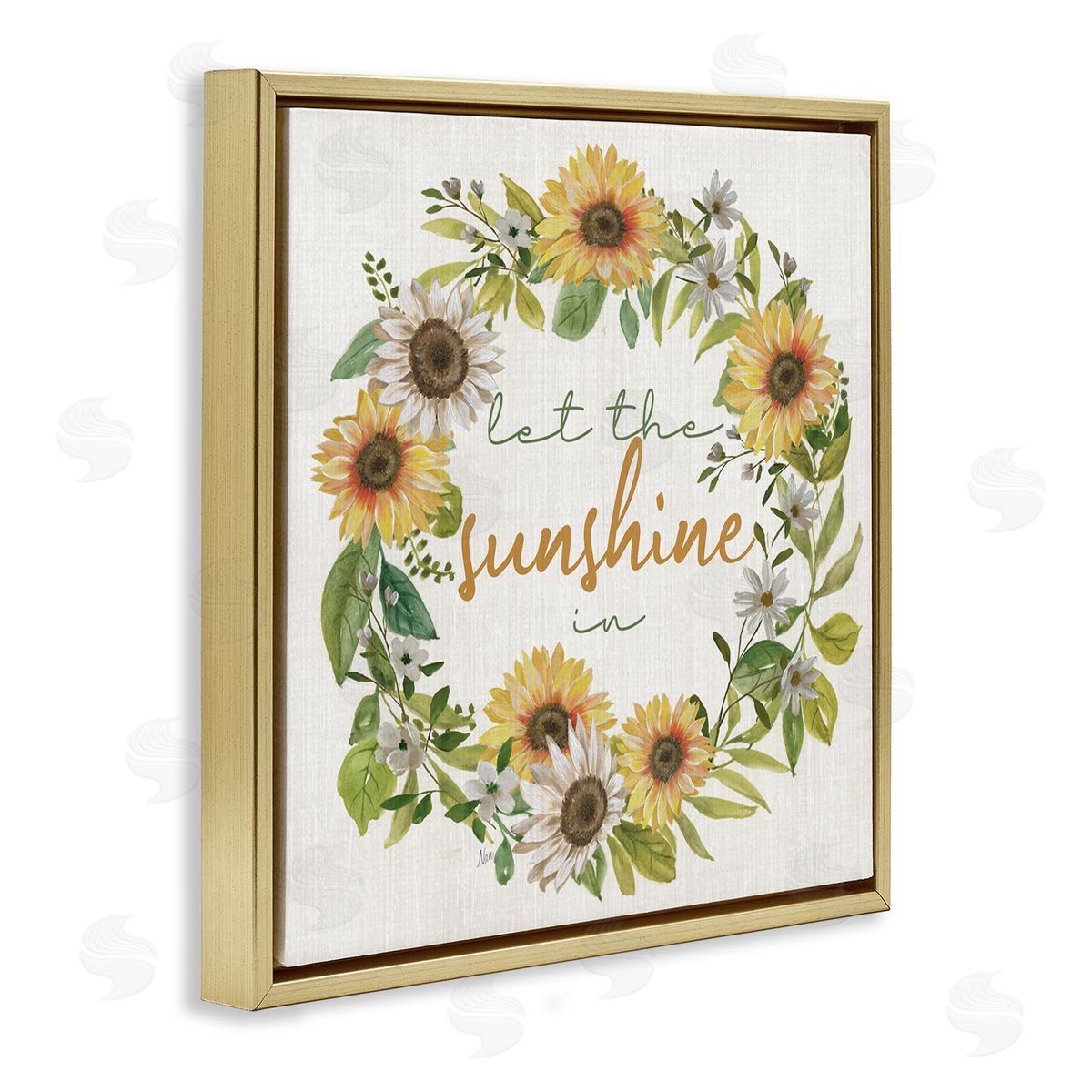 Nan Let Sunshine In Sunflower Wreath Gold Floating Frame Canvas Wall Art Print