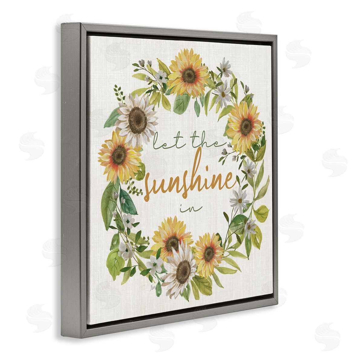 Nan Let Sunshine In Sunflower Wreath Gray Floating Frame Canvas Wall Art Print
