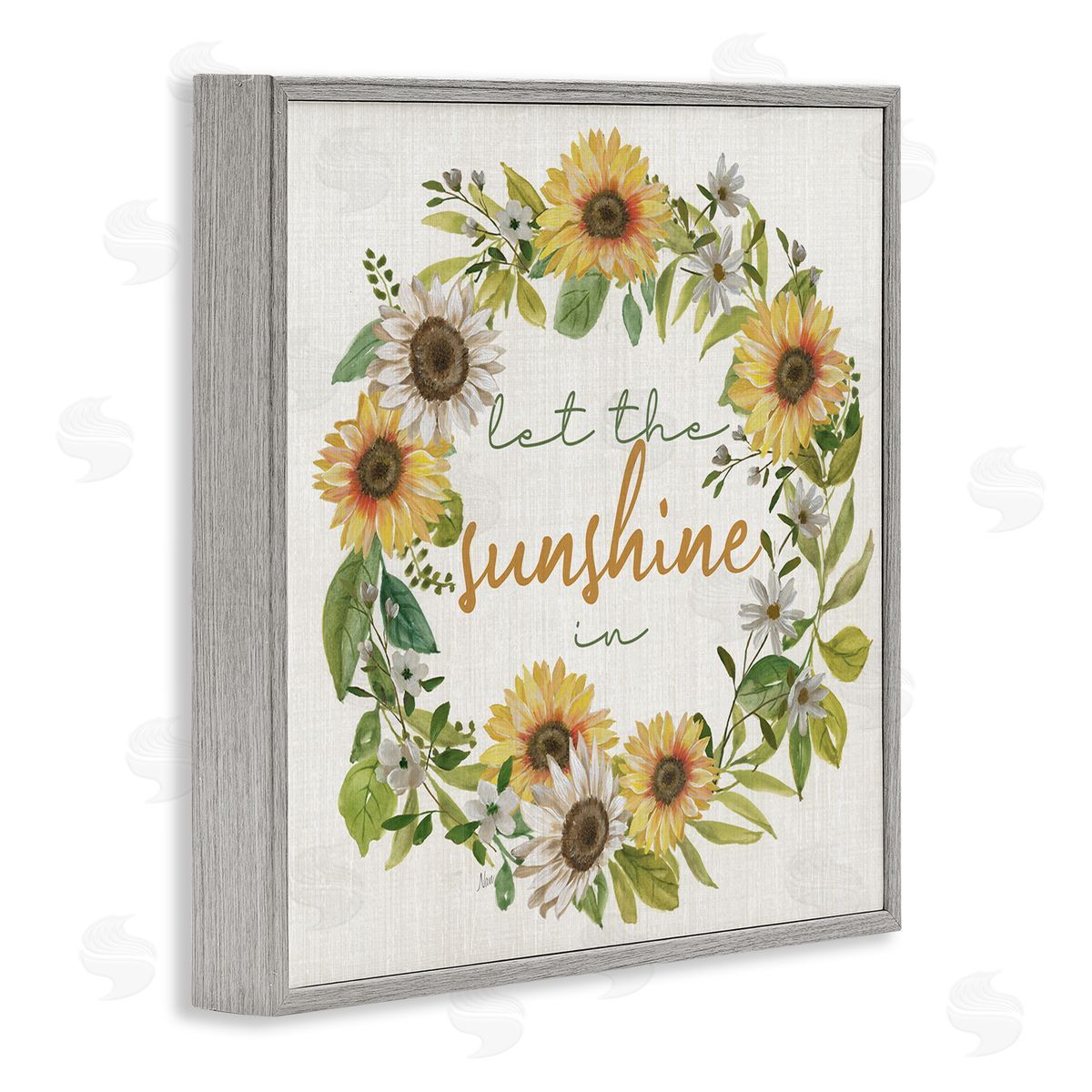 Nan Let Sunshine In Sunflower Wreath Gray Framed Glicee Wall Art Print