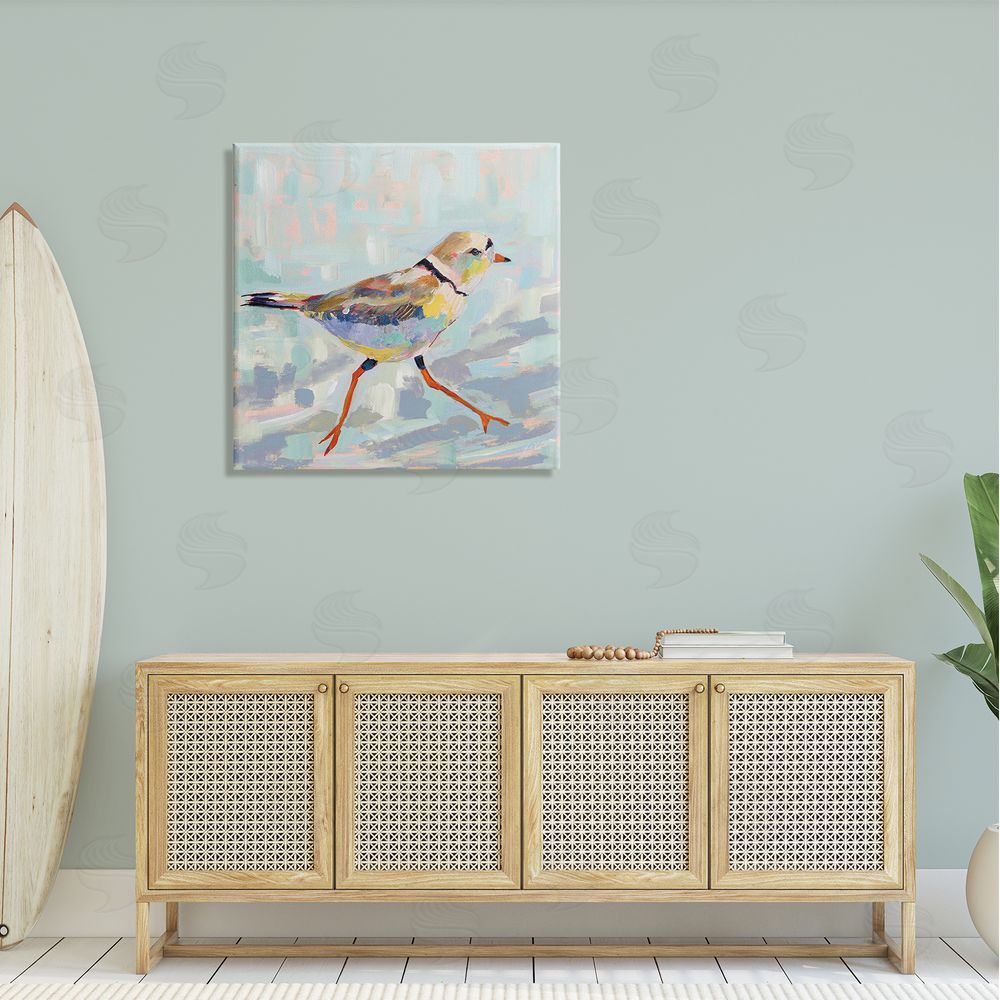 Jeanette Vertentes Coastal Plover Abstract Bird Canvas Wall Art in Room