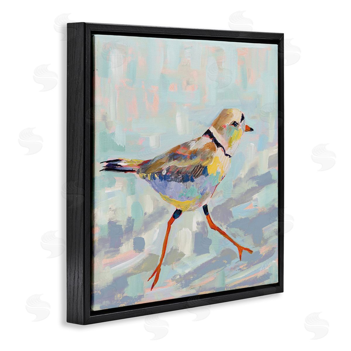 Jeanette Vertentes Coastal Plover Abstract Bird Black Floating Frame Canvas Wall Art Print