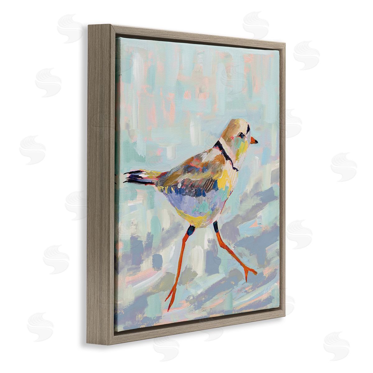 Jeanette Vertentes Coastal Plover Abstract Bird Brown Floating Frame Canvas Wall Art Print