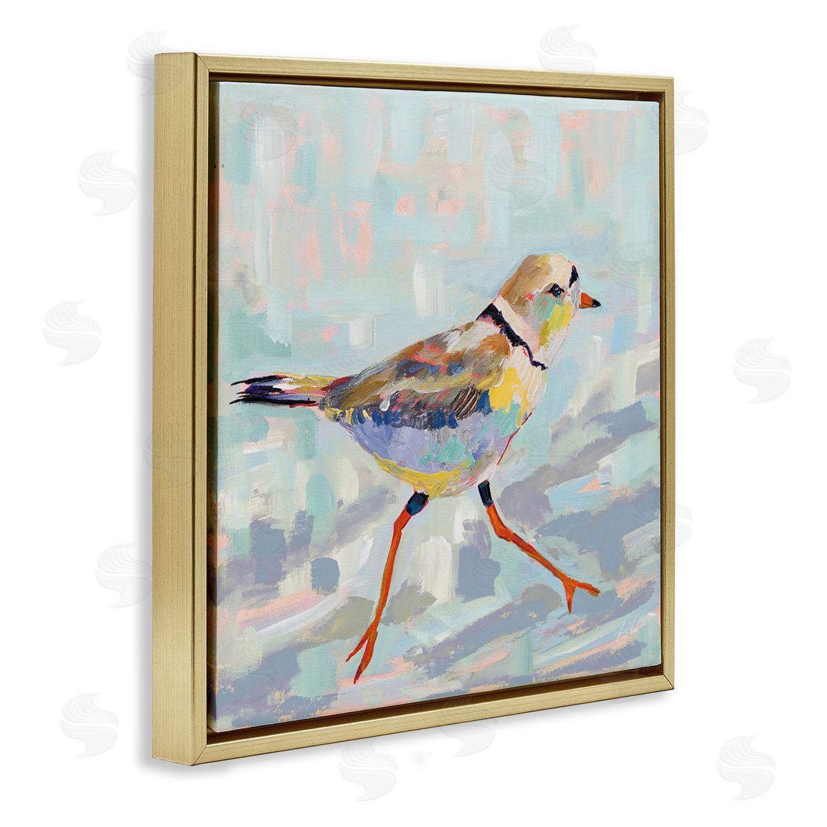 Jeanette Vertentes Coastal Plover Abstract Bird Gold Floating Frame Canvas Wall Art Print