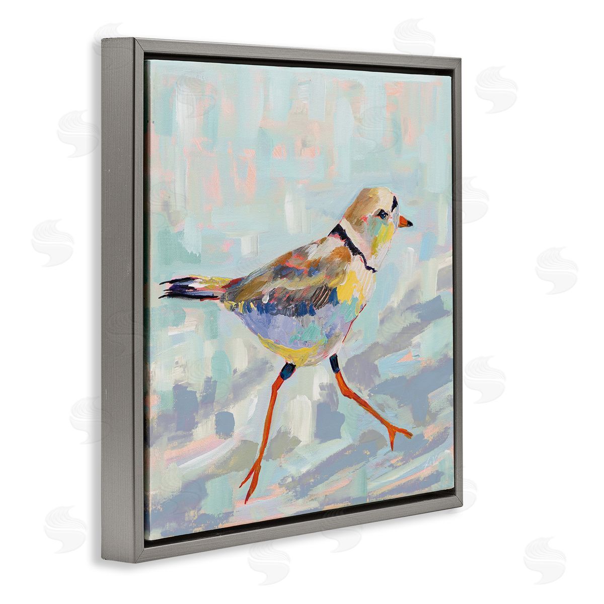 Jeanette Vertentes Coastal Plover Abstract Bird Gray Floating Frame Canvas Wall Art Print