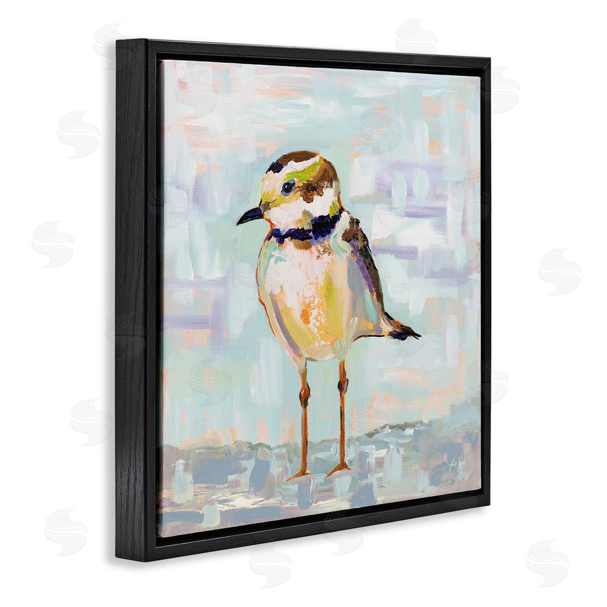 Jeanette Vertentes Coastal Plover Patchwork Abstract Black Floating Frame Canvas Wall Art Print