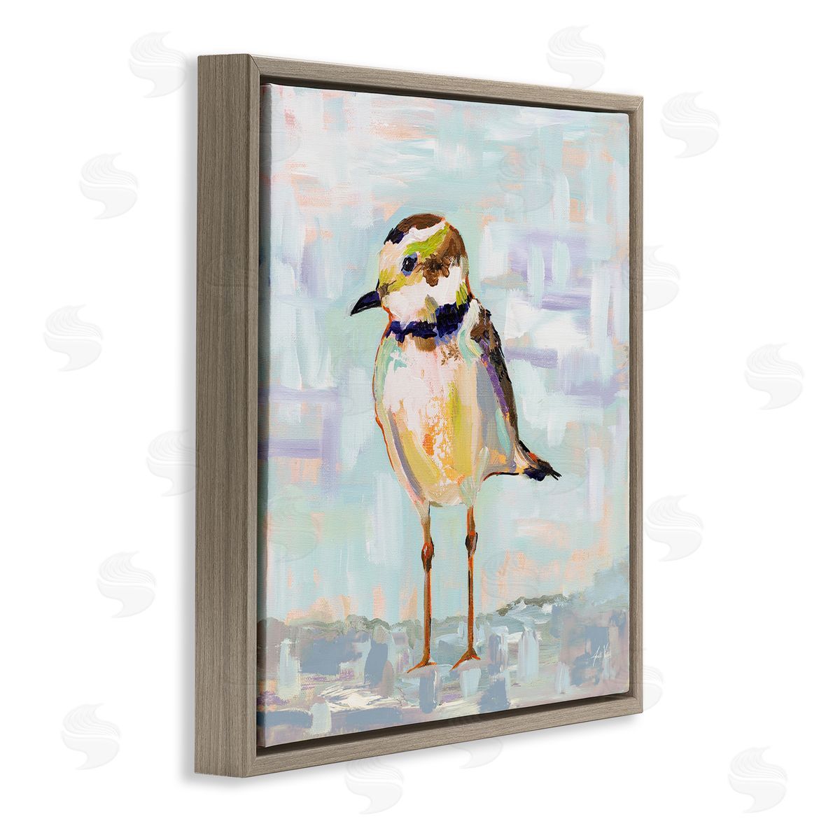 Jeanette Vertentes Coastal Plover Patchwork Abstract Brown Floating Frame Canvas Wall Art Print