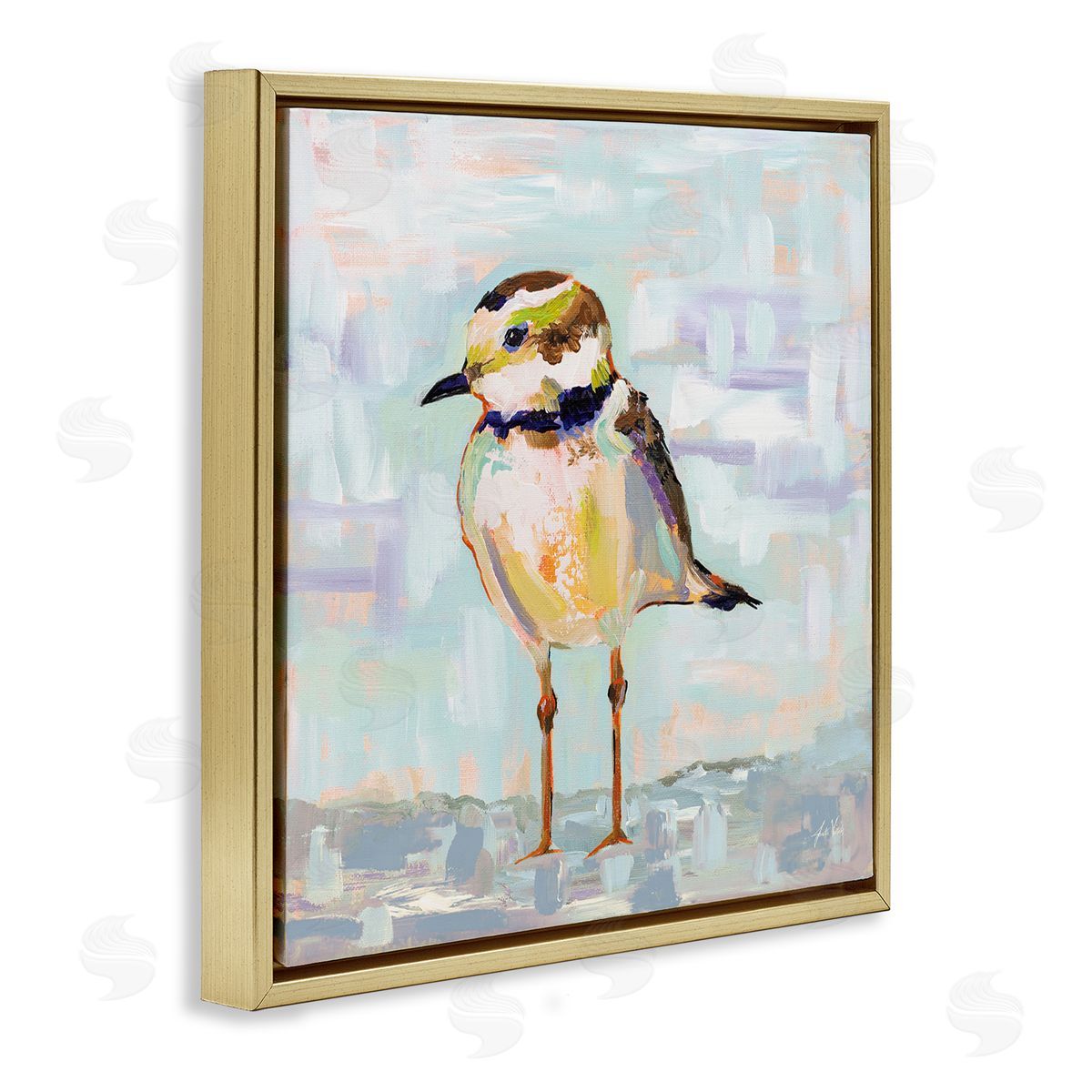 Jeanette Vertentes Coastal Plover Patchwork Abstract Gold Floating Frame Canvas Wall Art Print