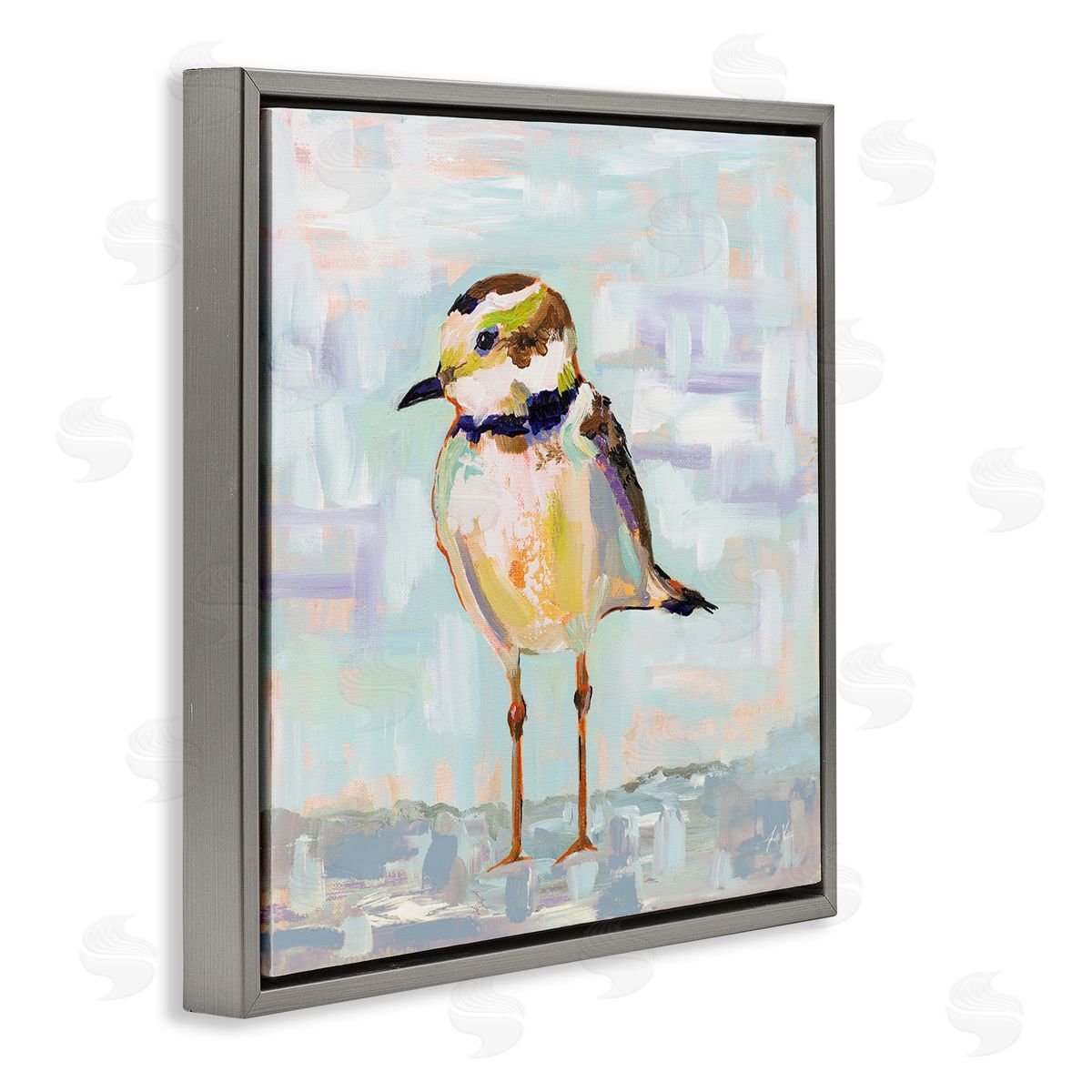 Jeanette Vertentes Coastal Plover Patchwork Abstract Gray Floating Frame Canvas Wall Art Print