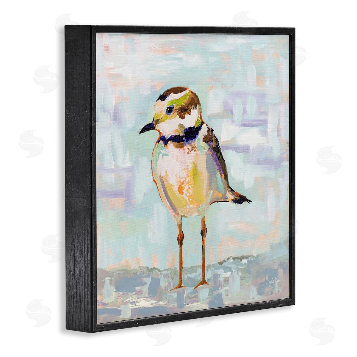 Jeanette Vertentes Coastal Plover Patchwork Abstract Black Framed Glicee Wall Art Print
