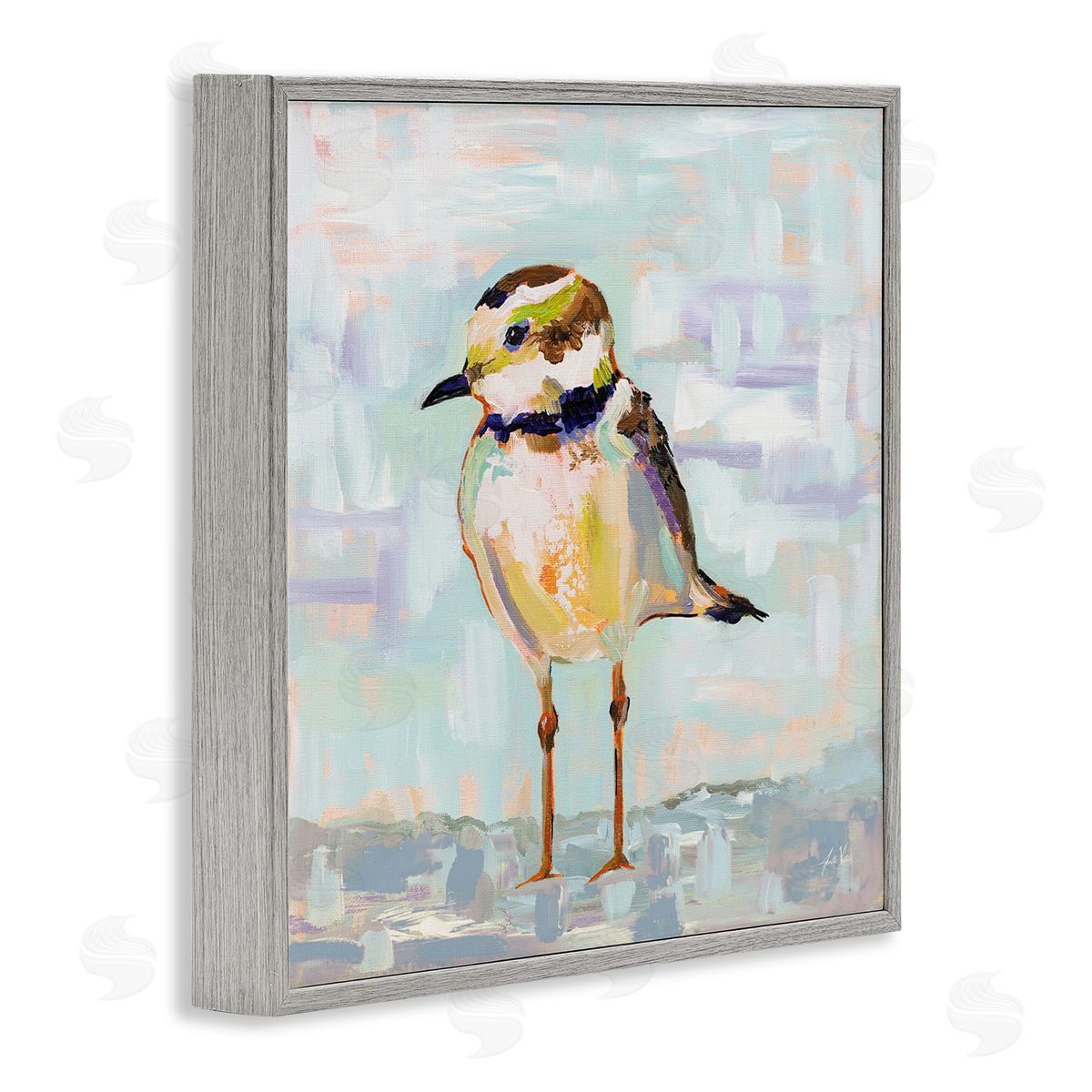 Jeanette Vertentes Coastal Plover Patchwork Abstract Gray Framed Glicee Wall Art Print