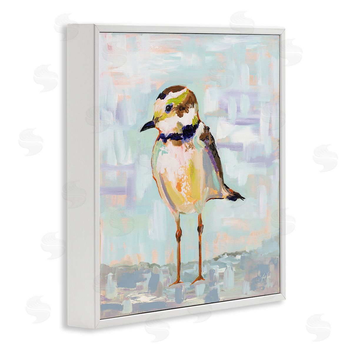 Jeanette Vertentes Coastal Plover Patchwork Abstract White Framed Glicee Wall Art Print