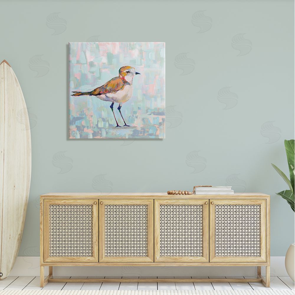 Jeanette Vertentes Coastal Plover Nautical Bird Canvas Wall Art in Room