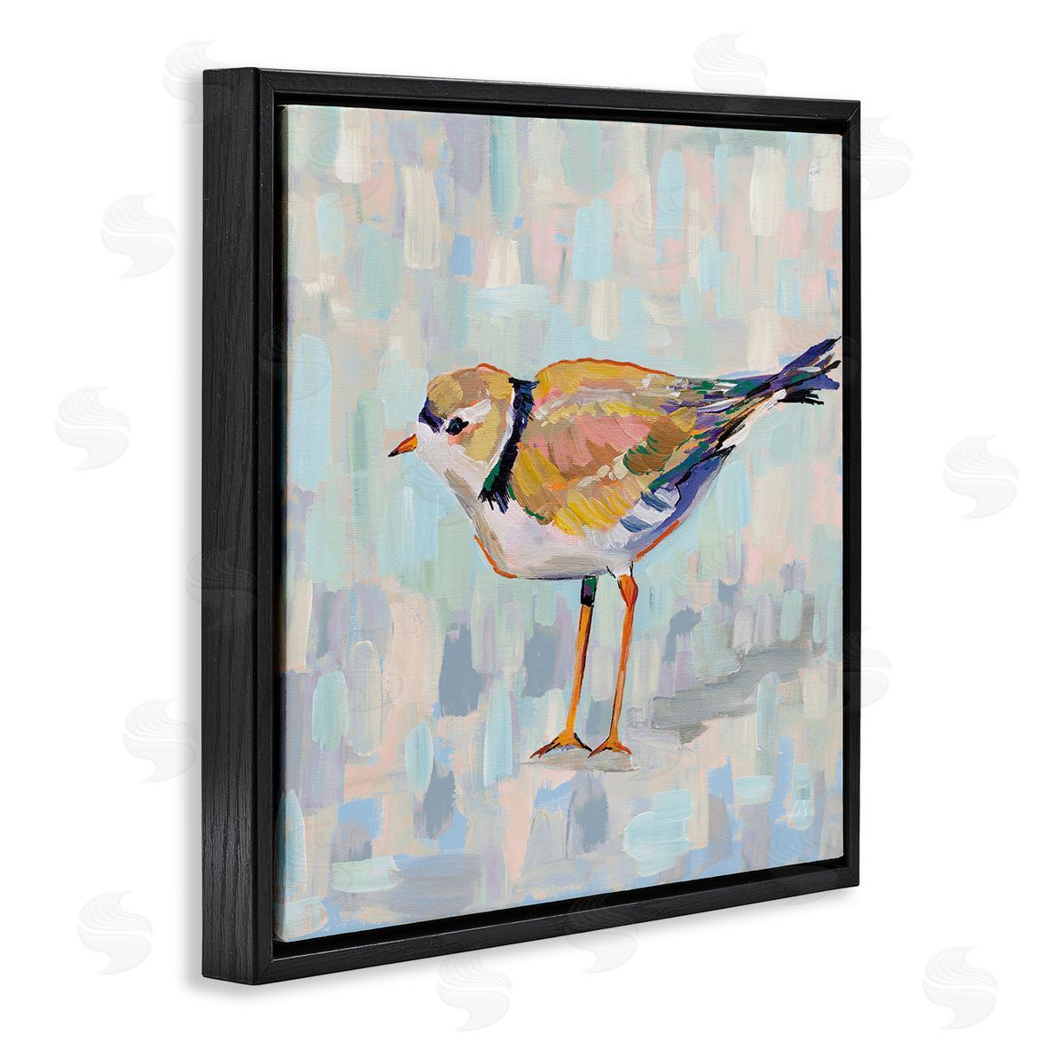 Jeanette Vertentes Coastal Plover Abstract Patchwork Bird Black Floating Frame Canvas Wall Art Print