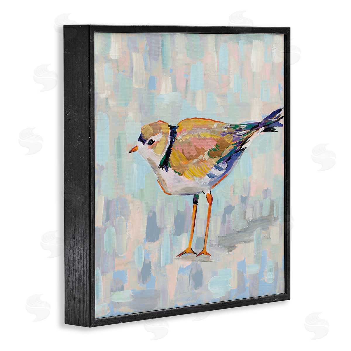 Jeanette Vertentes Coastal Plover Abstract Patchwork Bird Black Framed Glicee Wall Art Print