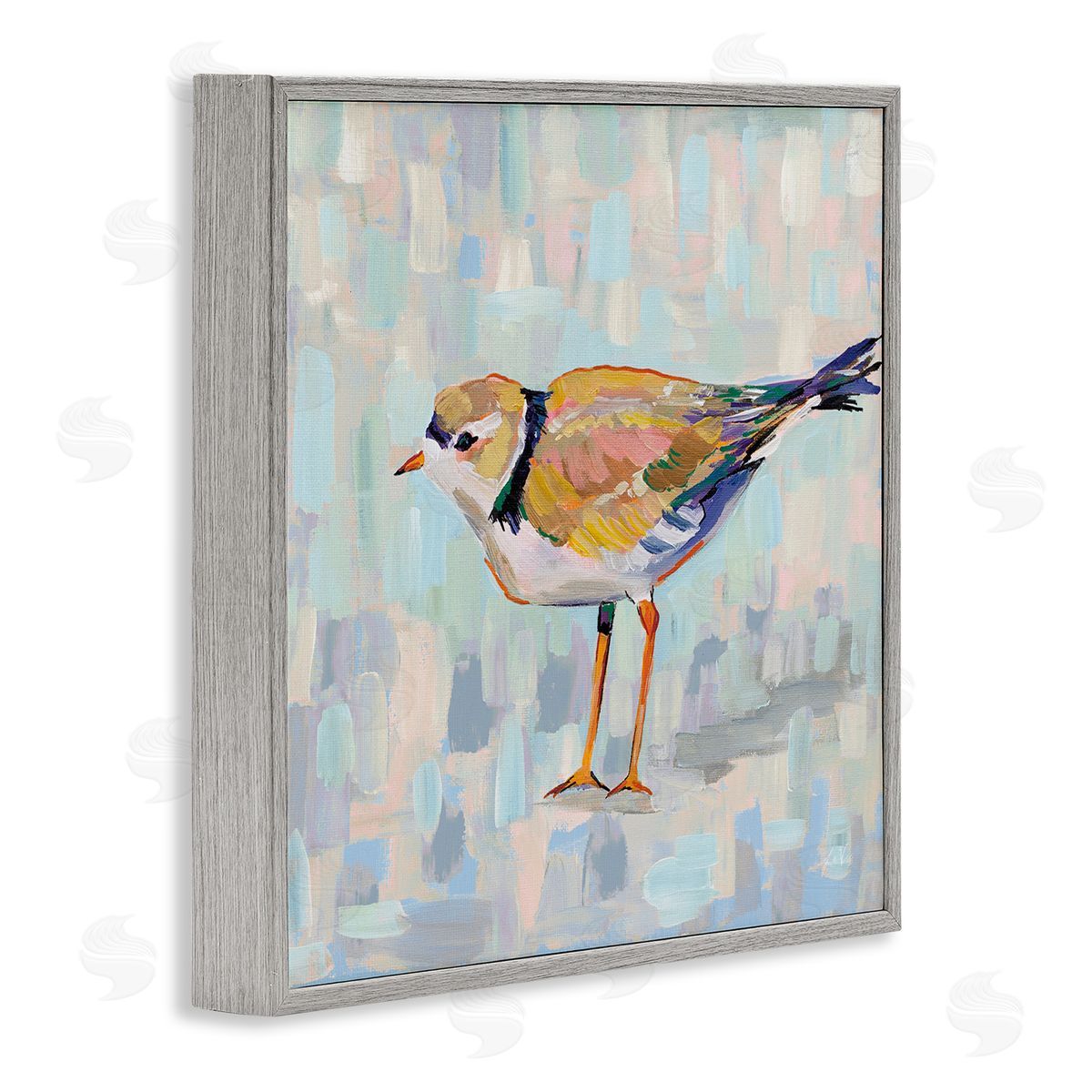 Jeanette Vertentes Coastal Plover Abstract Patchwork Bird Gray Framed Glicee Wall Art Print