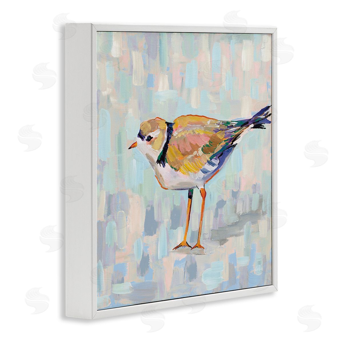 Jeanette Vertentes Coastal Plover Abstract Patchwork Bird White Framed Glicee Wall Art Print