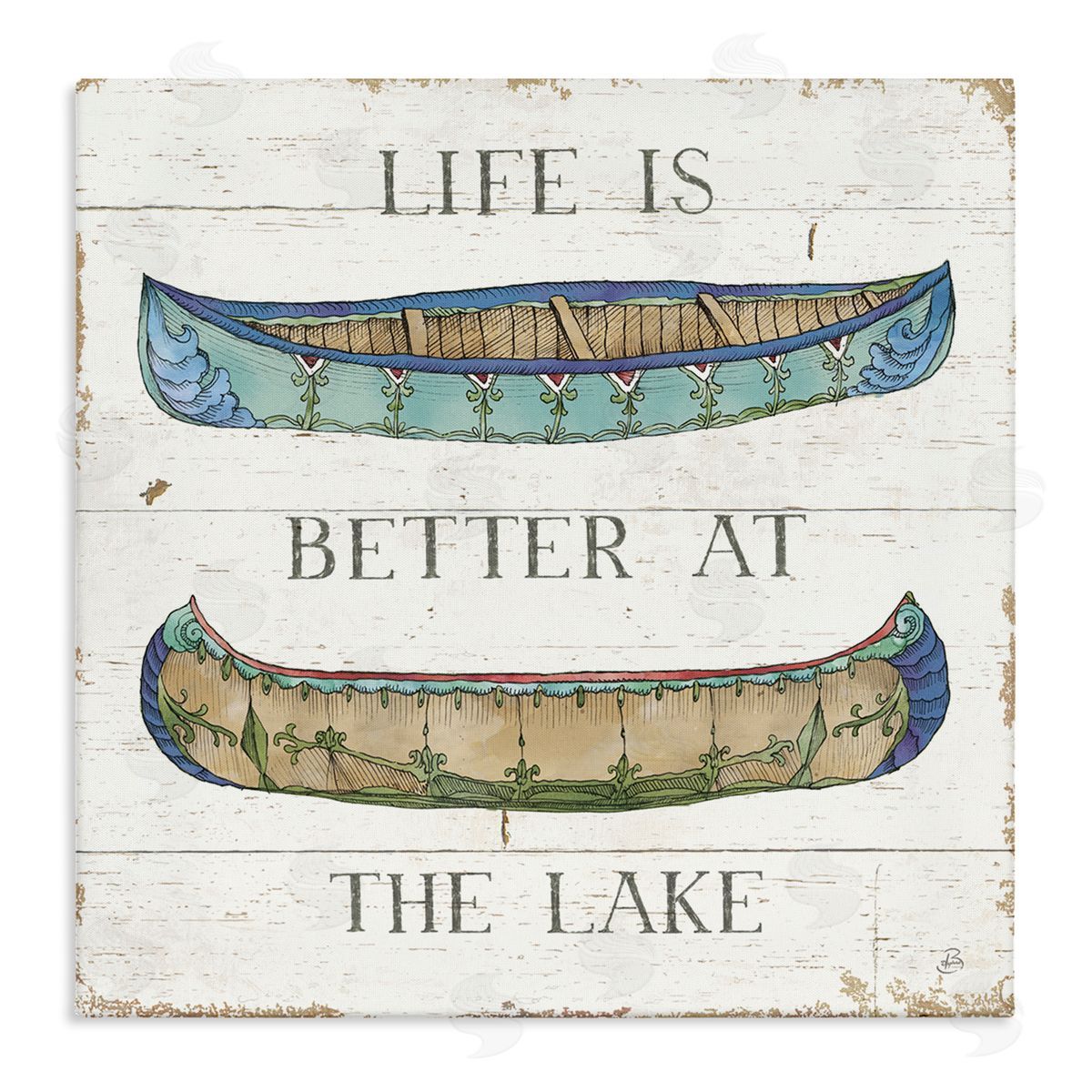 Daphne Brissonnet Life Better at Lake Weathered Canoes Stretched Canvas Wall Art Print