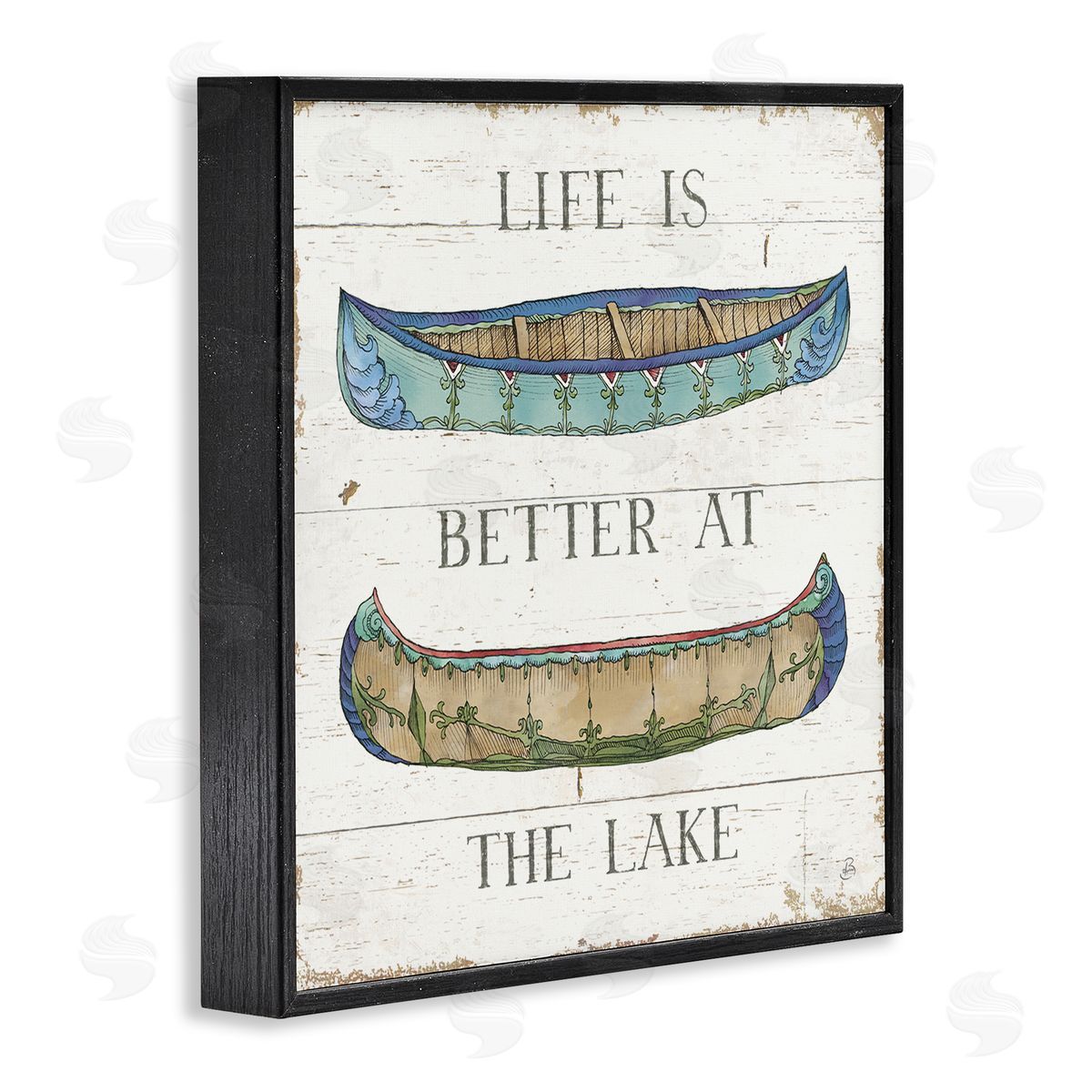 Daphne Brissonnet Life Better at Lake Weathered Canoes Black Framed Glicee Wall Art Print