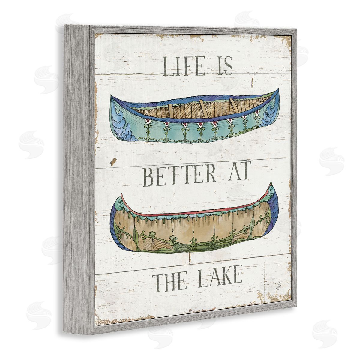 Daphne Brissonnet Life Better at Lake Weathered Canoes Gray Framed Glicee Wall Art Print