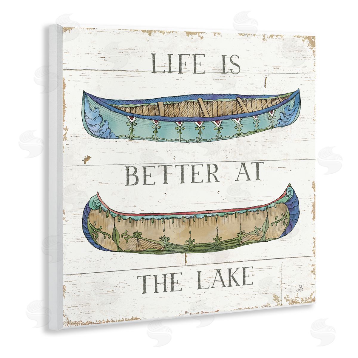 Daphne Brissonnet Life Better at Lake Weathered Canoes Wooden Wall Plaque Art Print
