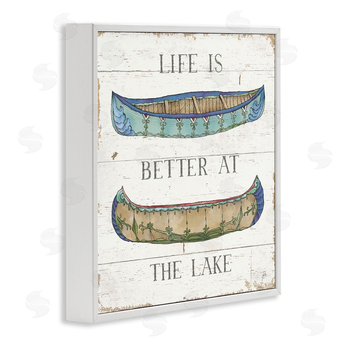 Daphne Brissonnet Life Better at Lake Weathered Canoes White Framed Glicee Wall Art Print