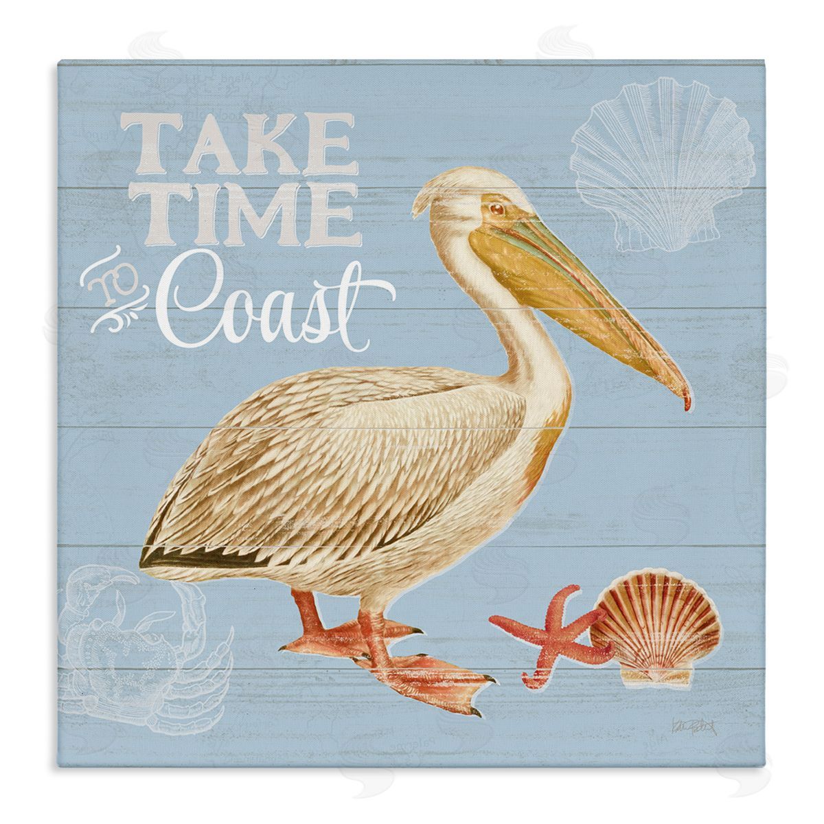 Katie Pertiet Time To Coast Nautical Pun Pelican Stretched Canvas Wall Art Print