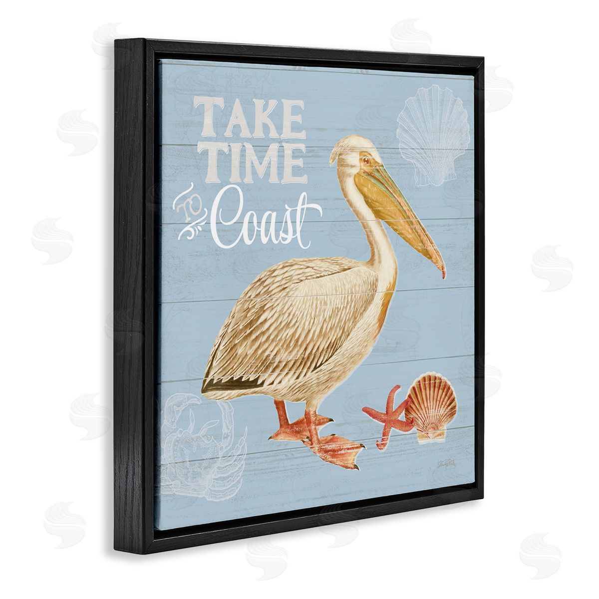 Katie Pertiet Time To Coast Nautical Pun Pelican Black Floating Frame Canvas Wall Art Print