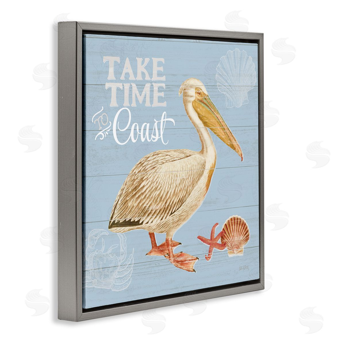 Katie Pertiet Time To Coast Nautical Pun Pelican Gray Floating Frame Canvas Wall Art Print