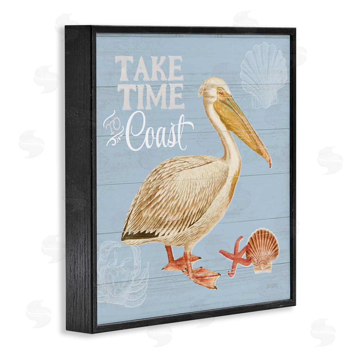 Katie Pertiet Time To Coast Nautical Pun Pelican Black Framed Glicee Wall Art Print