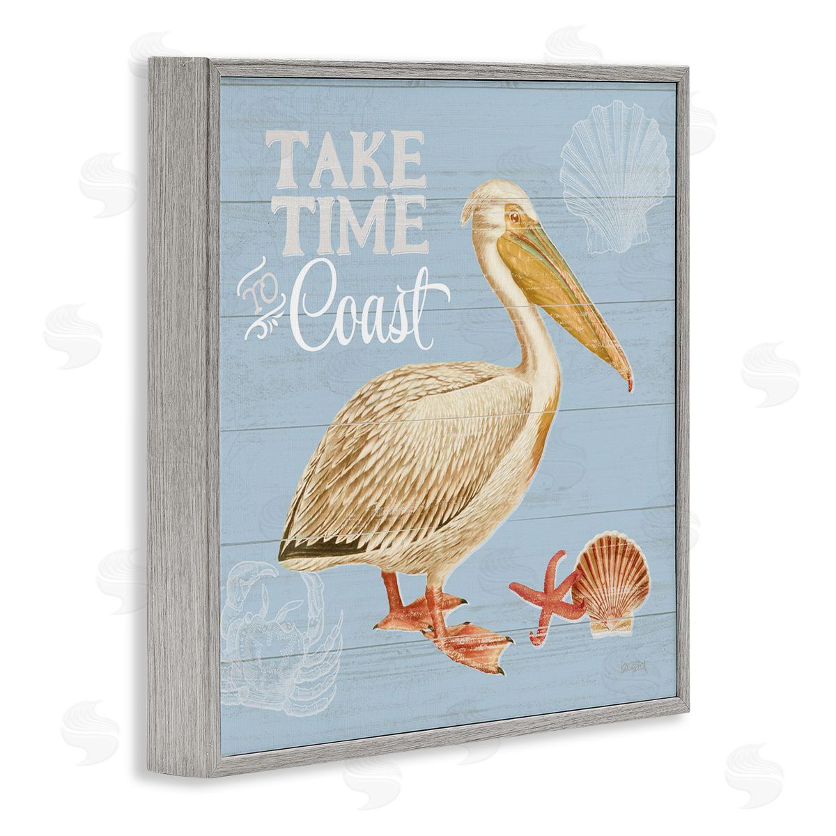 Katie Pertiet Time To Coast Nautical Pun Pelican Gray Framed Glicee Wall Art Print