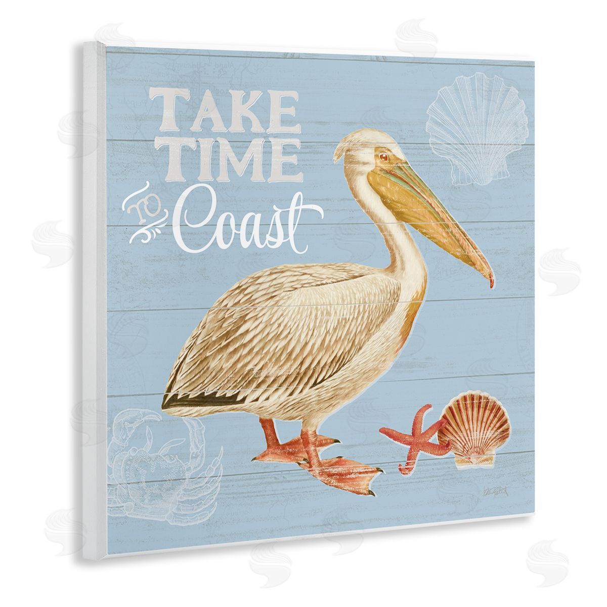 Katie Pertiet Time To Coast Nautical Pun Pelican Wooden Wall Plaque Art Print